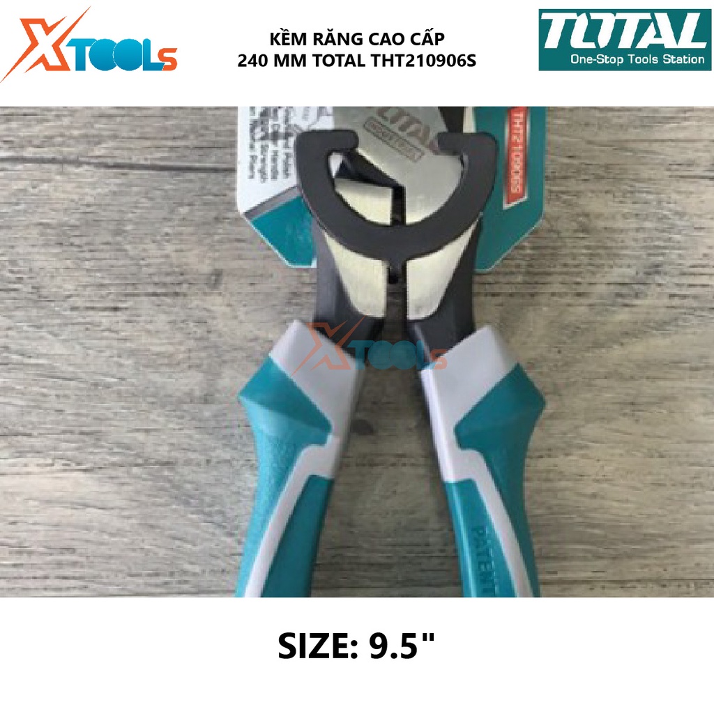 Kìm điện cao cấp TOTAL THT210906S | Chất liệu bằng thép CR-V, đen bóng, Kích thước 9.5&quot;/240mm, Trọng lượng 0.5kg, bấm, c