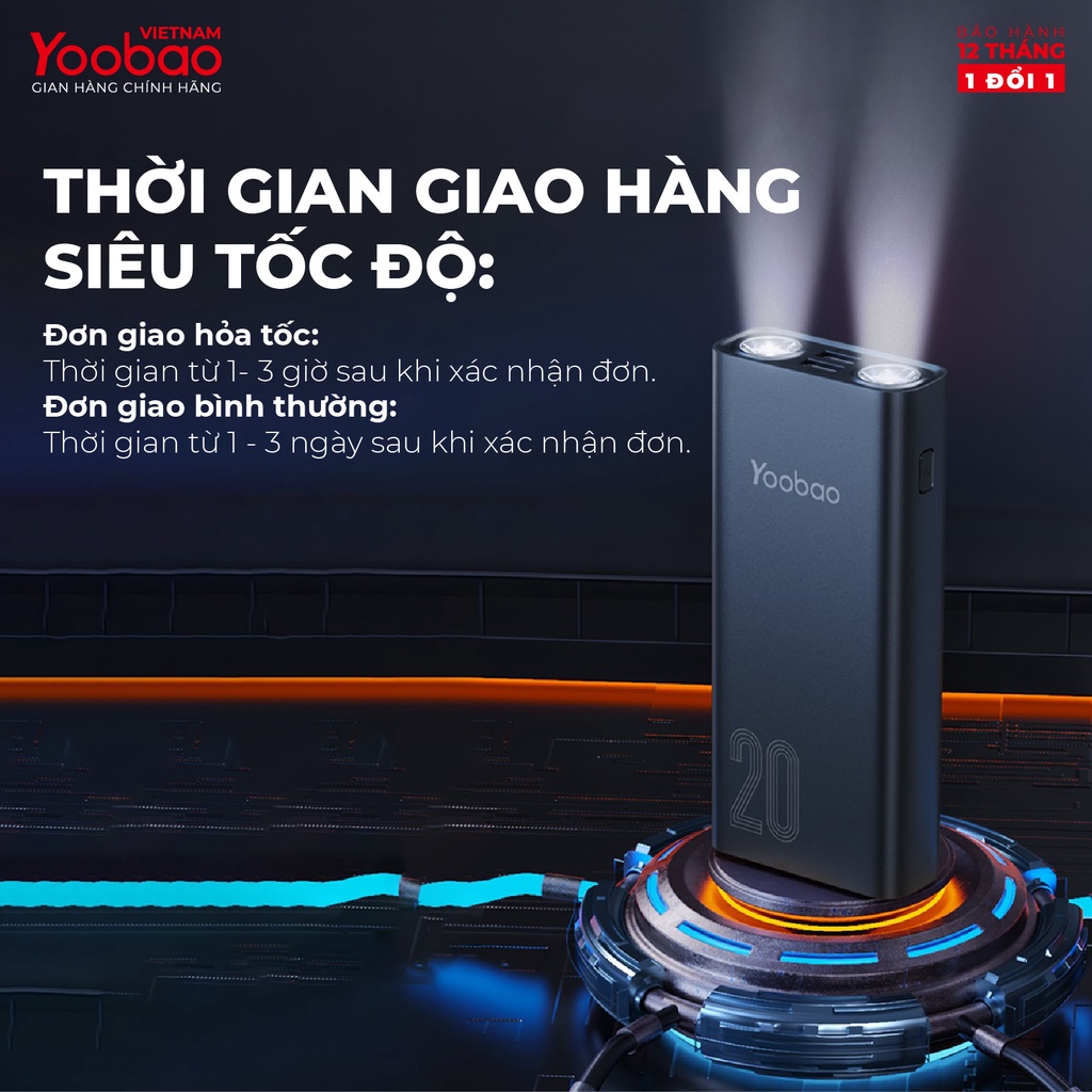 Pin Sạc Dự Phòng Yoobao L20 20000mAh - Tích hợp đèn pin siêu sáng, Sạc đồng thời 3 thiết bị