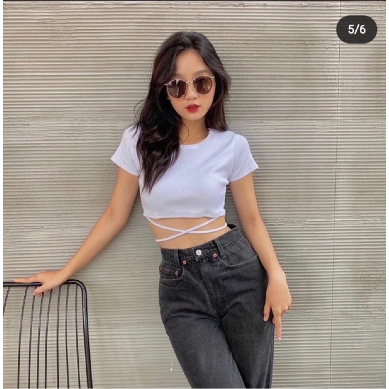 ÁO CROPTOP CỘT CHÉO DÂY TAY NGẮN