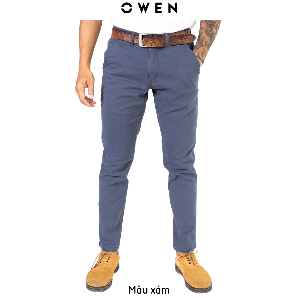 quần kaki nam OWEN chuẩn hãng màu xám, chất kaki cotton dày dặn, cao cấp, co giãn, form đứng dáng slimfit nhẹ trẻ trung