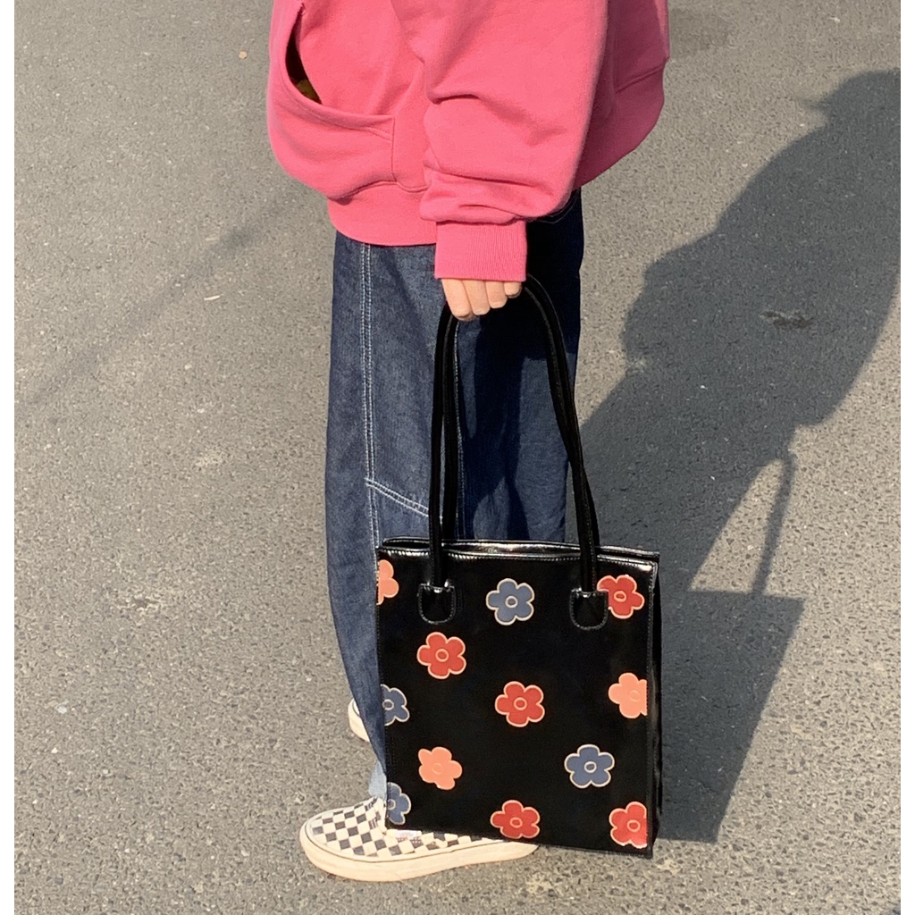 Túi Xách Da Bóng Họa Tiết Hoa Phong Cách Retro Hàn Quốc