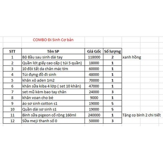 combo đi sinh cơ bản cho mẹ và bé