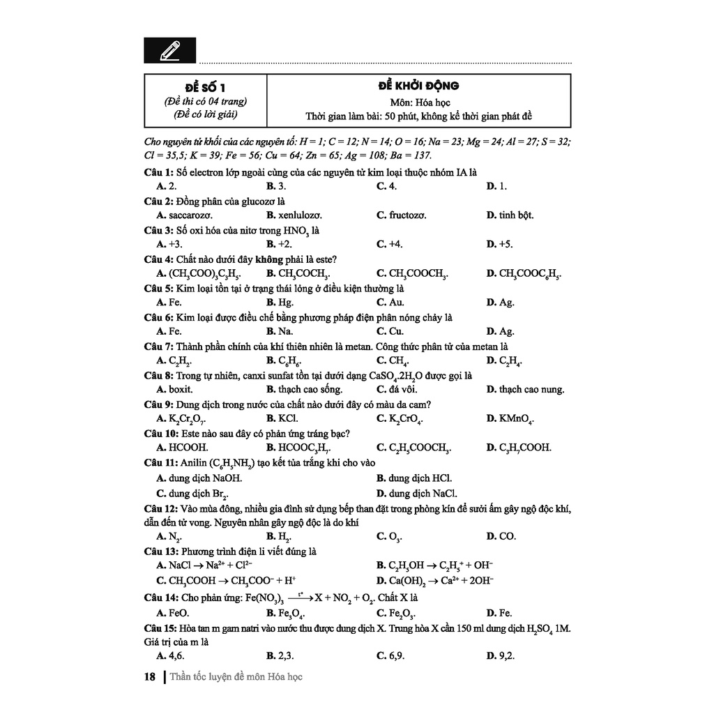 Sách Thần tốc luyện đề 2022 môn Hóa Học Chinh phục kì thi tốt nghiệp THPT QG Đại Học Cao Đẳng