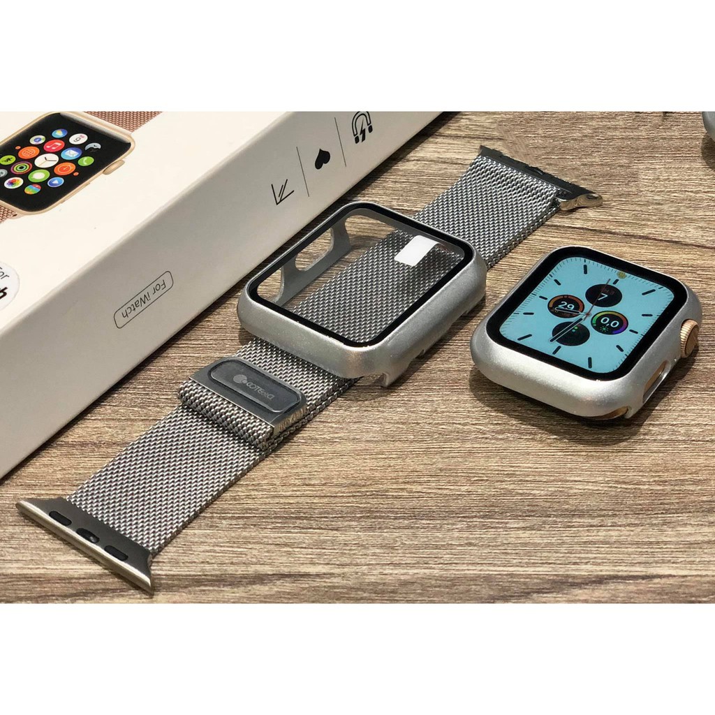 COMBO dây thép và ốp liền kính cường lực cho Apple Watch đồng Hồ Thông Minh iWatch series 1/2/3/4/5/SE size 38/40/42