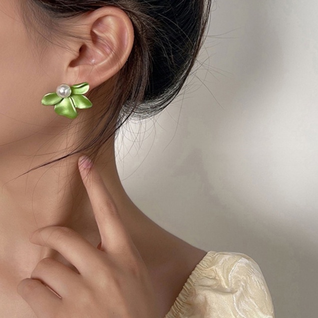 MOCHASHUBông tai mochashu hình hoa lily màu xanh lá ngọt ngào thời trang hè mới cho nữ