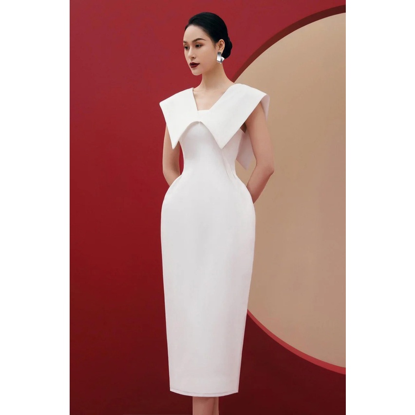 Đầm ôm body dáng dài sát nách phối bèo cổ (HÀNG CAO CẤP)