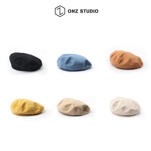 Mũ nồi beret ONZ - Nón beret cotton siêu nhẹ thoáng khí có dây điều chỉnh vintage Hàn Quốc nữ tính BR03