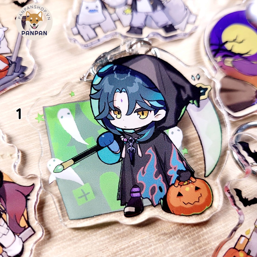 Móc khóa Anime Genshin Impact Halloween (6cm) Hutao, Mona, Childe. Xiao, Diluc, Qiqi