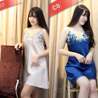 Váy ngủ phi lụa mát,mềm đẹp, ren hoa- Nhiều màu