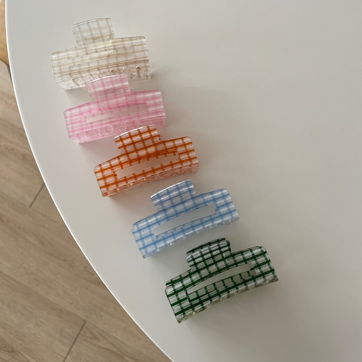Kẹp tóc dáng vuông sọc Modleaf Cute check pin Hàn Quốc