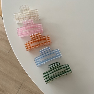 Kẹp tóc dáng vuông sọc Modleaf Cute check pin Hàn Quốc