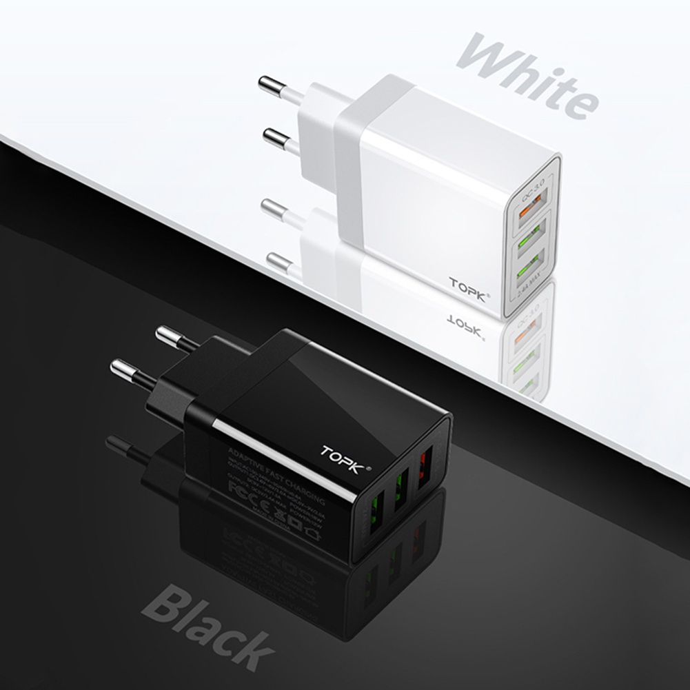 TOPK Củ Sạc Nhanh QC3.0 3 Cổng USB 30W Phích Cắm EU BMM1