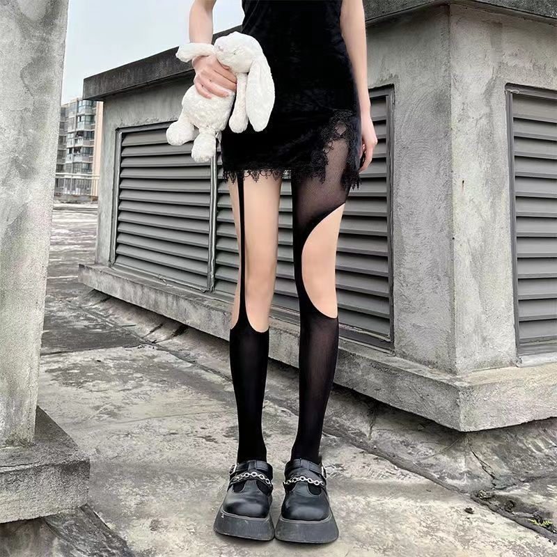 Quần Tất Lưới Màu Trơn Phong Cách Gothic Nhật Bản Cho Nữ
