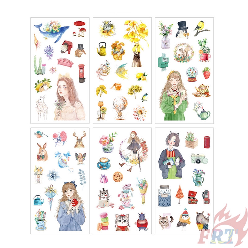 Set 6 tờ nhãn dán trang trí sổ nhật ký hình cô gái thời trang