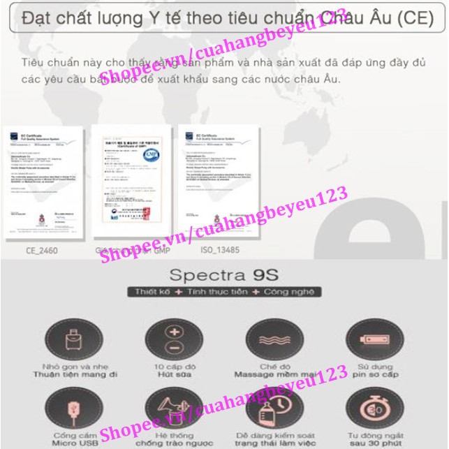 (100% Chính hãng) Máy hút sữa điện đôi cao cấp SPECTRA 9S (TẶNG 2 MÓN: MÁY HÂM SỮA FB3002SL, HỘP 2 BÌNH TRỮ SỮA)