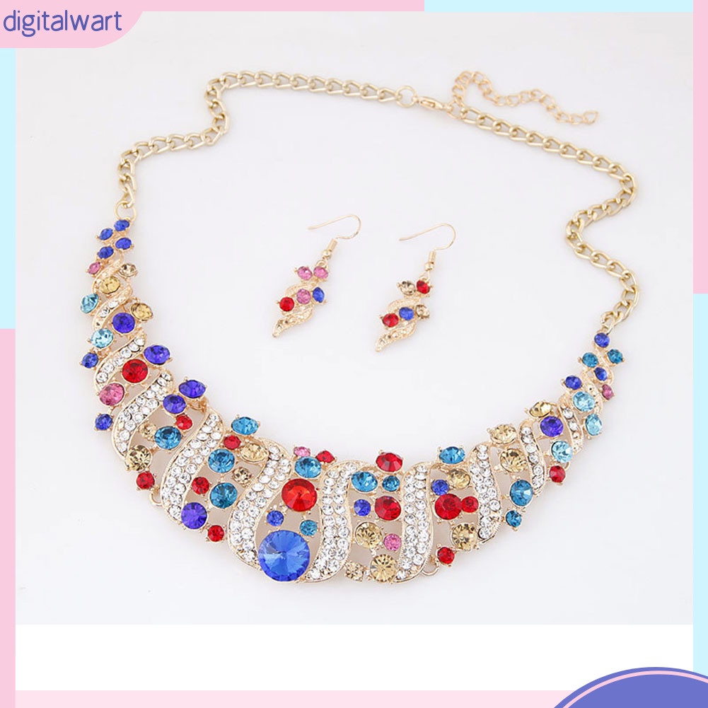 Set dây chuyền + bông tai hợp kim đính đá sang trọng