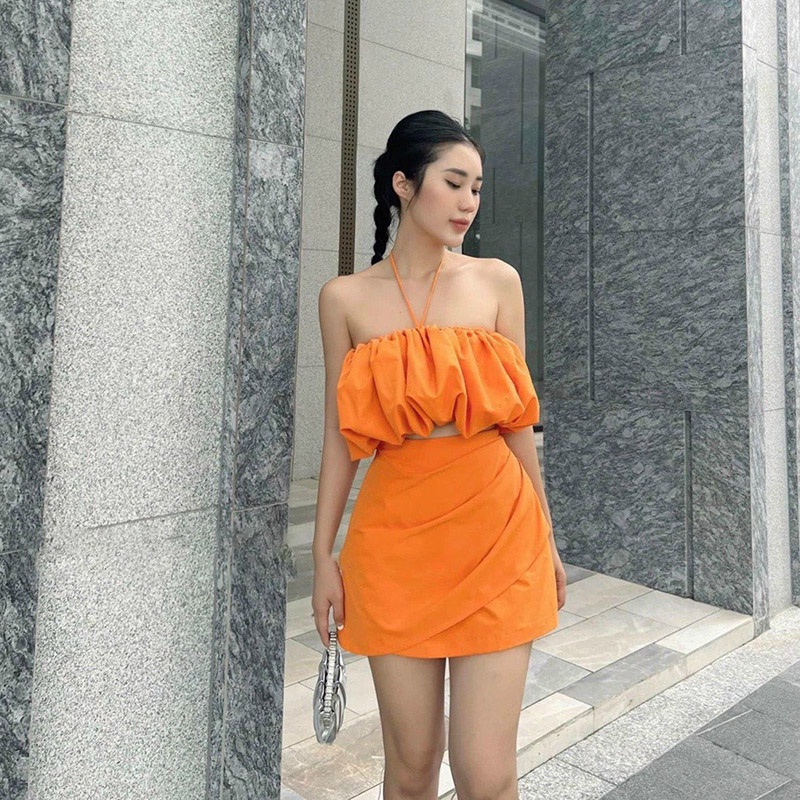 Set Áo Croptop Cổ Yếm Kèm Chân Váy Ngắn SB3011- Lolla_Fashion