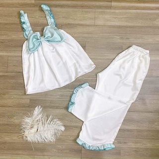 Set đồ bộ lụa satin nơ to - freesize dưới 60kg