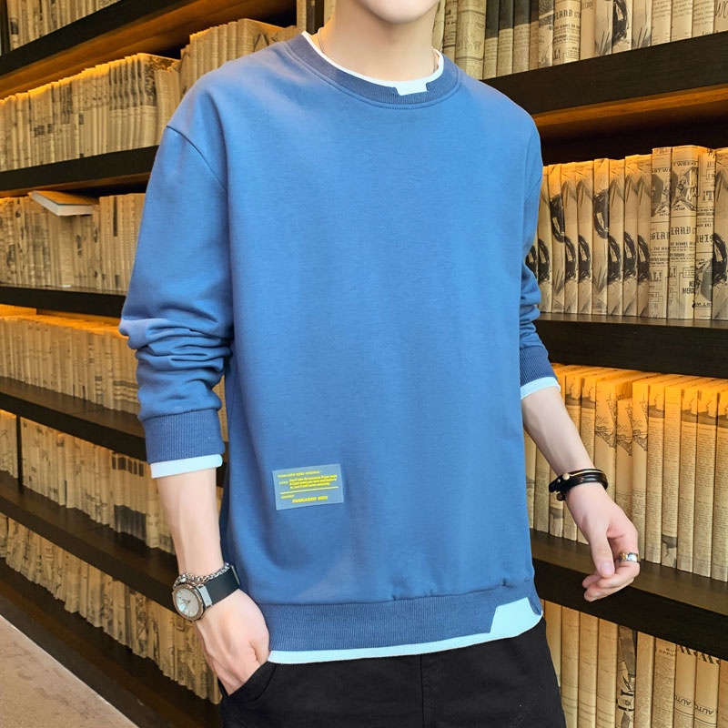 Áo nỉ dài tay cổ tròn dáng rộng phong cách Hàn Quốc dễ phối đồ cho nam