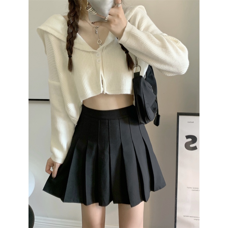 NUZIRO  Áo Croptop Dệt Kim Tay Dài Kiểu Hàn Quốc Xinh Xắn Cho Nữ