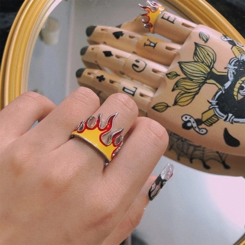 1 Nhẫn Hở Hợp Kim Hình Ngọn Lửa Phong Cách Gothic Cổ Điển