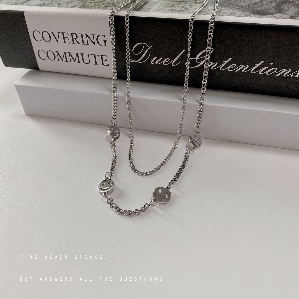 Dây Chuyền Hai Lớp Họa Tiết Mặt Cười Phong Cách Hip Hop Đường Phố Thời Trang 19A1231