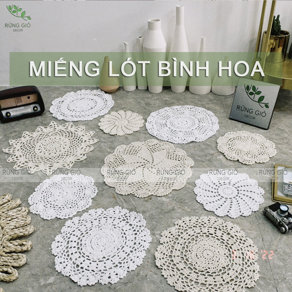 Miếng Lót Bình Hoa Lọ Hoa bằng ren trang trí bàn ăn, làm việc, phòng khách