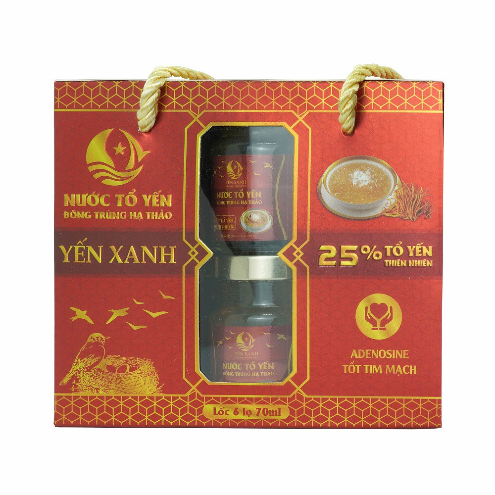 (25% tổ yến) Nước tổ yến sào cao cấp chưng đông trùng hạ thảo - YẾN XANH - Lốc 6 lọ x 70ml