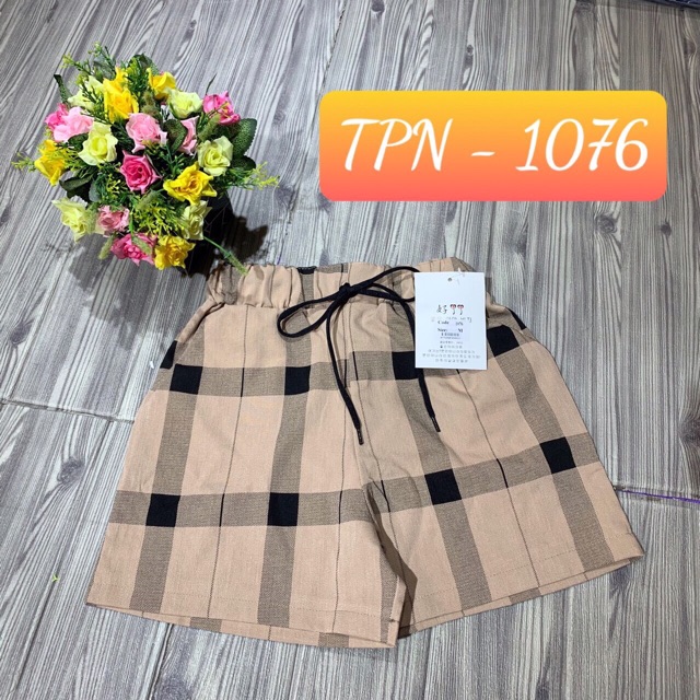 Quần short đũi thái kẻ cạp chun