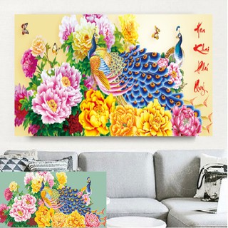 Tranh thêu chữ thập Hoa khai phú quý Lavender LV3063