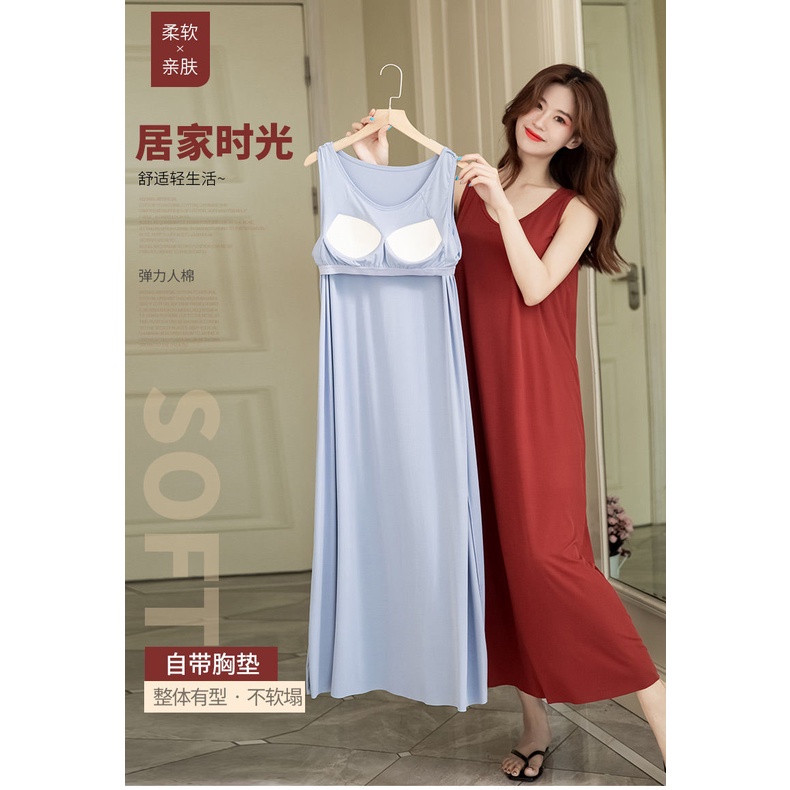 Đầm Ngủ Lụa Lạnh Cao Cấp Cỡ Lớn Có Đệm Ngực Thời Trang Mùa Hè Cho Nữ | BigBuy360 - bigbuy360.vn