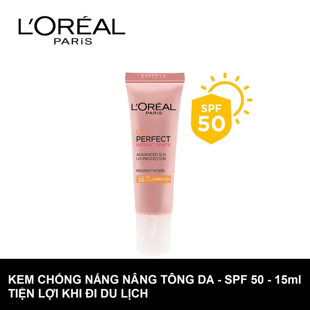 KEM CHỐNG NẮNG NÂNG TONE DA L'OREA PARIS UV INSTANT WHITE _ 15ml nhỏ gọn đi du lịch