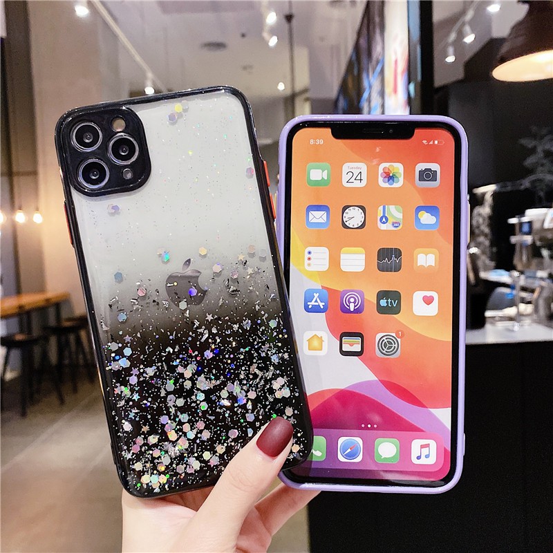 Ốp lưng iPhone 12 mini 11 Pro X XS XR Max 8 7 6 6S Plus SE 2020 Colorful Glitter Gold leaf Skin feel Hard Case Cover 124