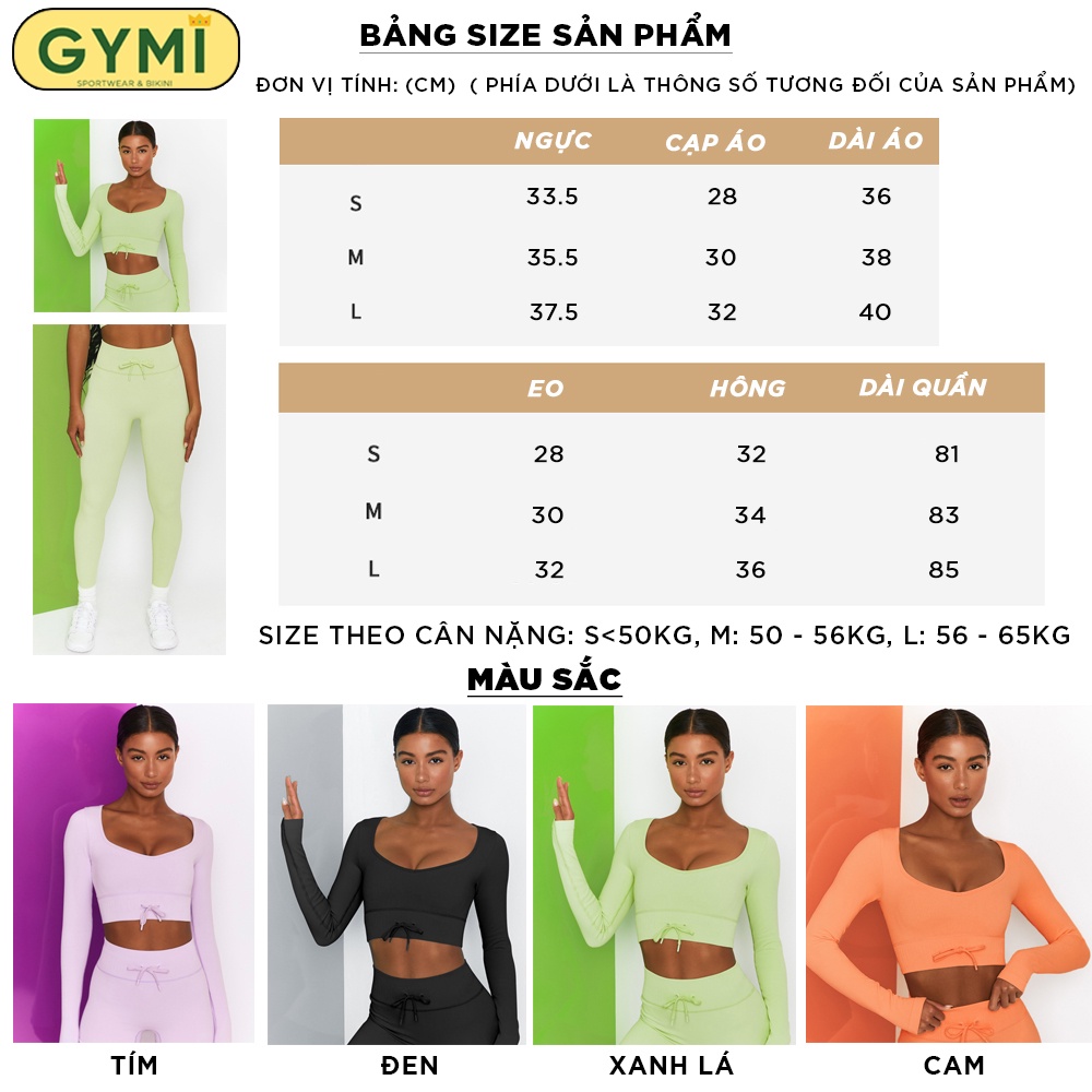 Set bộ đồ tập gym yoga nữ dài tay GYMI SET25 gồm áo croptop dài tay và quần legging chun mông chất dệt cao cấp