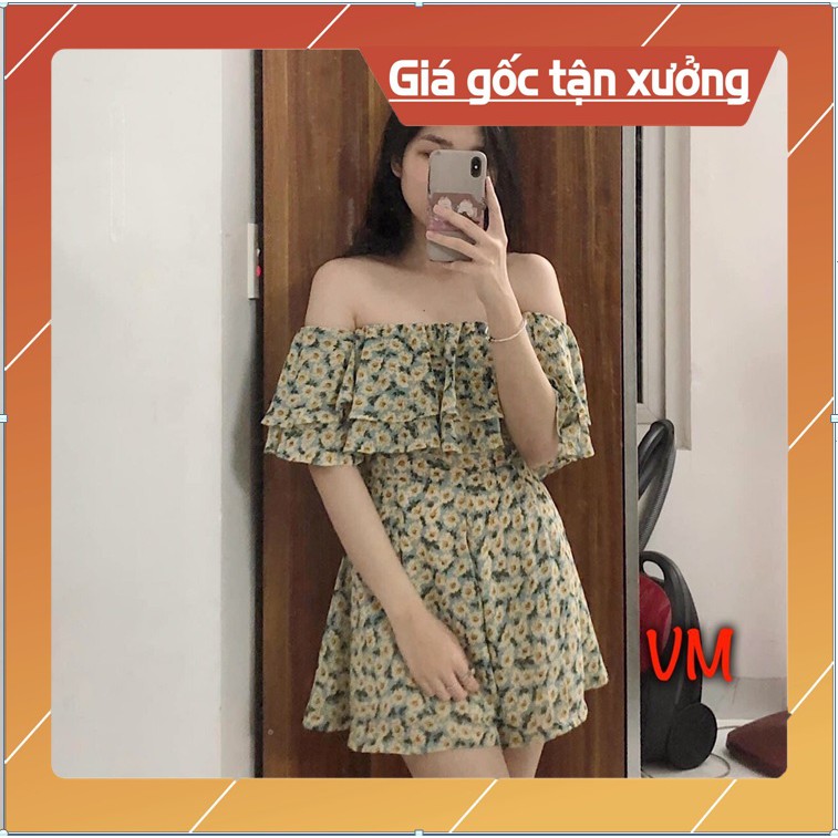 Jumpsuit dáng ngắn, trễ vai, giả váy, 2 lớp, chất liệu Chifon. Hàng VNXK. BaoBaoOfficialStore