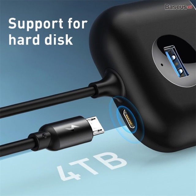 Bộ HUB chia cổng USB Baseus Square Round 4 in 1 ( Type C/ USB 3.0 to USB3.0*1+USB2.0*3 Smart Adapter)