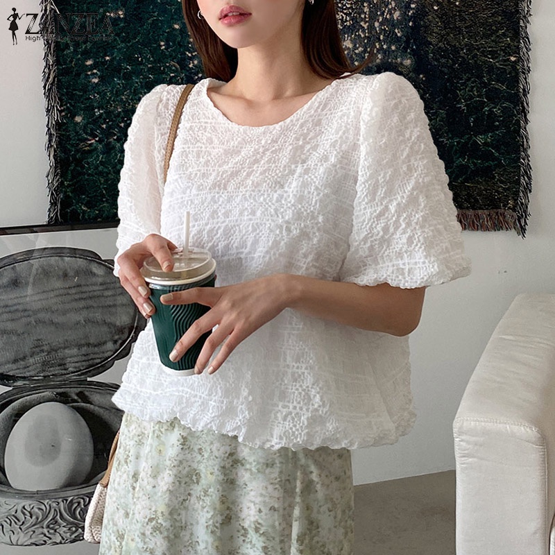 Zanzea Áo Thun Nữ Ngắn Tay Cổ Tròn Màu Trơn Thời Trang