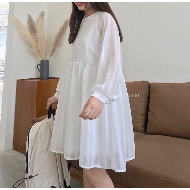 ĐẦM BBD XÔ XƯỢC TRẮNG CỔ SEN NƠ LƯNG