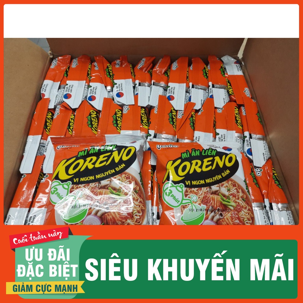 1 thùng 30 gói Mì Ăn Liền Koreno vị ngon nguyên bản Vị Kim chi/ Vị bò cay