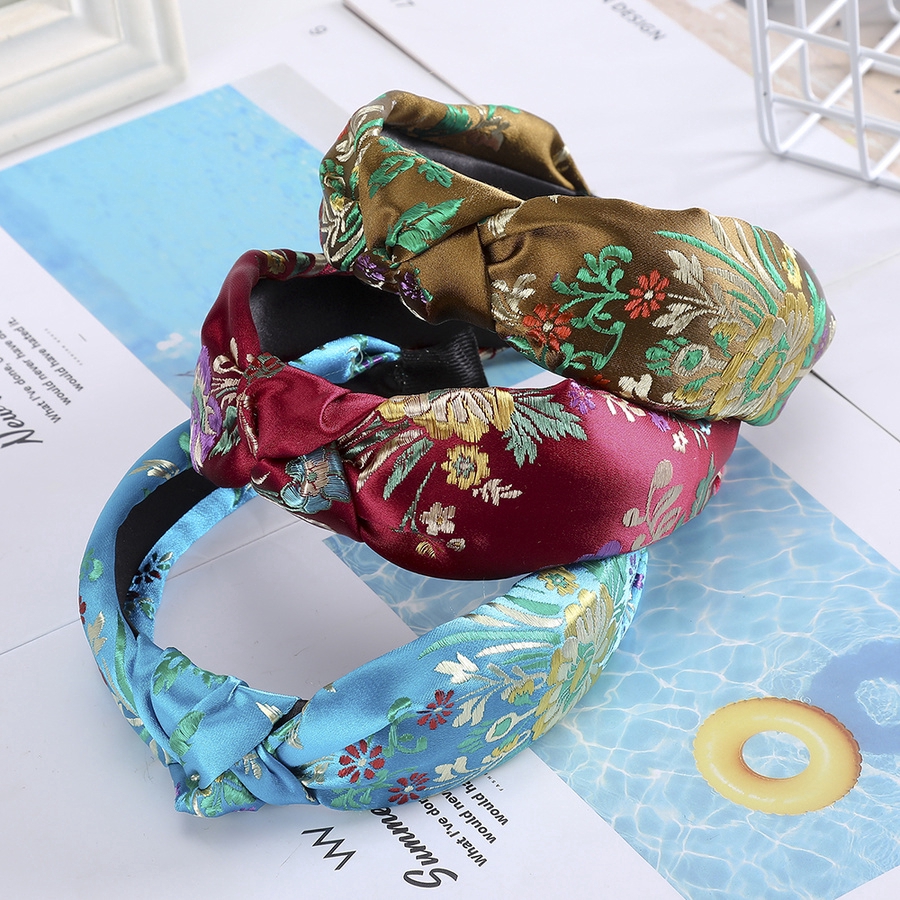 Retro Embroidery Headband Women Chinese Style Knot Wide-brimmed Stain Hairband Female Headwear