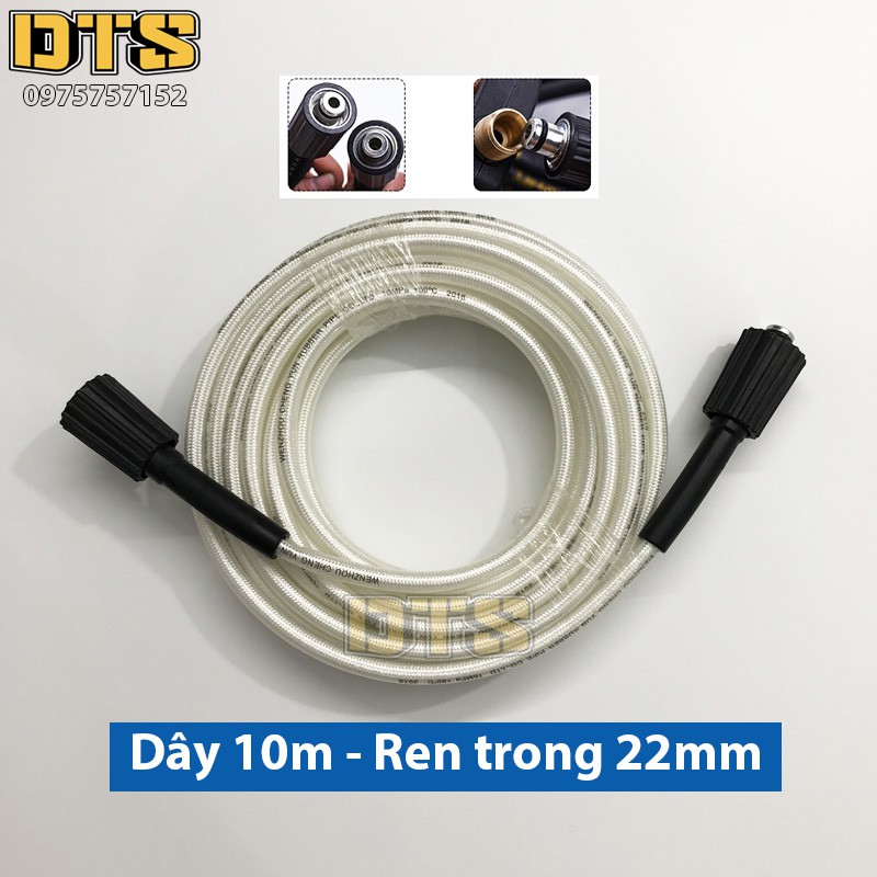 10m Dây rửa xe cao áp cho máy xịt rửa áp lực - Ren trong 22mm