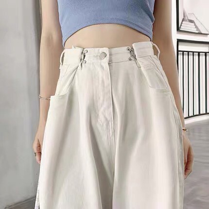 Quần Suông Nữ MunMunStore Quần Jean Bò Khuy Gài Chỉnh Eo Cạp Cao Ống Rộng Ullzang SK95