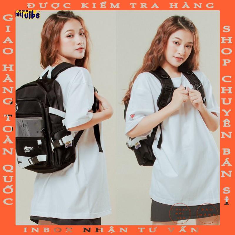 DKMV Balo nữ đi học màu đen canvas Don't Kill My Vibe | Logo Plastic Backpack - cobonshop