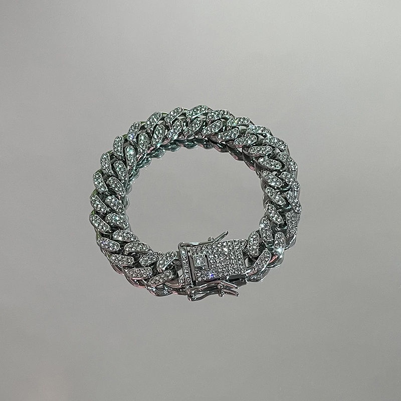 Vòng Tay Dây Xích Dày Đính Kim Cương Toàn Diện Cao Cấp Phong Cách Hip Hop Âu Mỹ Hip Hop Cá Tính Cho Cặp Đôi Haobing Boutiqu-