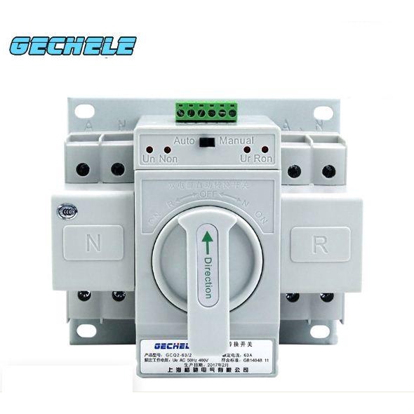 Bộ chuyển đổi nguồn điện tự động ATS Gechele GC-02 2P63A-CHÍNH HÃNG, cầu dao đảo chiều tự động