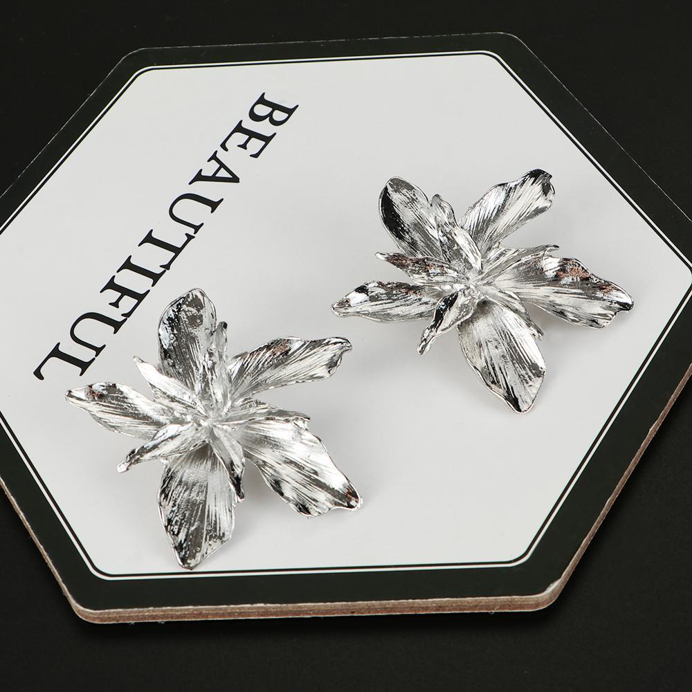 ORIENTLII Khuyên Tai Kim Loại Hình Hoa Bản To Thời Trang Cho Nữ