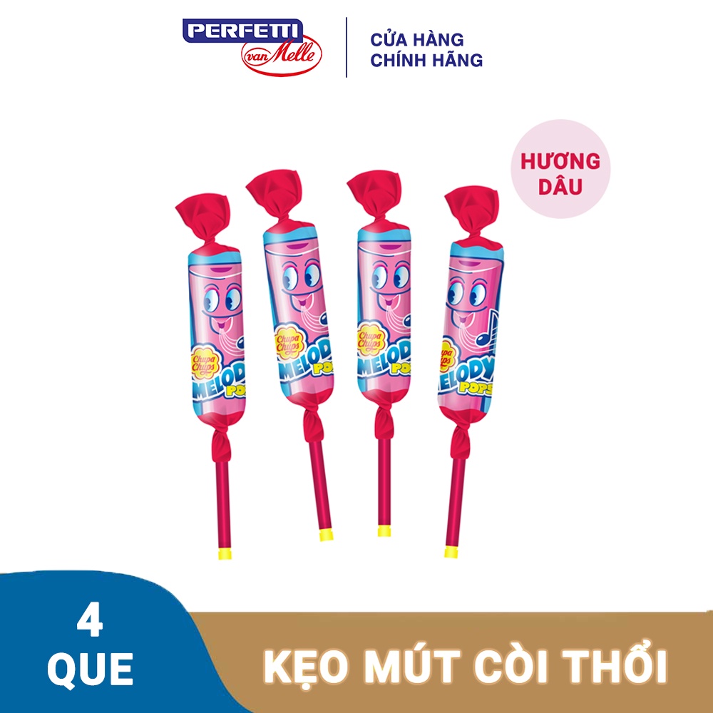 Chupa Chups Kẹo Mút Cây Còi Thổi Hương Dâu (Vĩ 4 que)