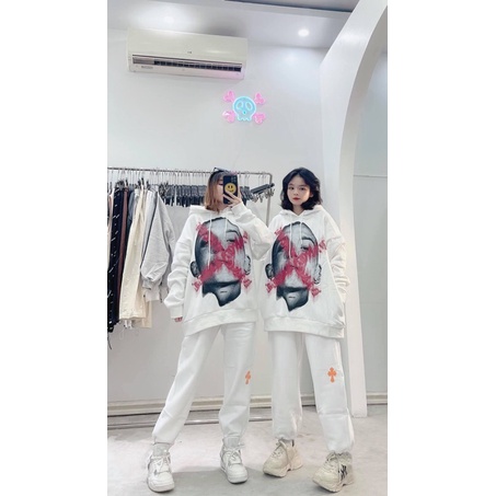 Bộ hoodie hình+quần bom trắng TT11