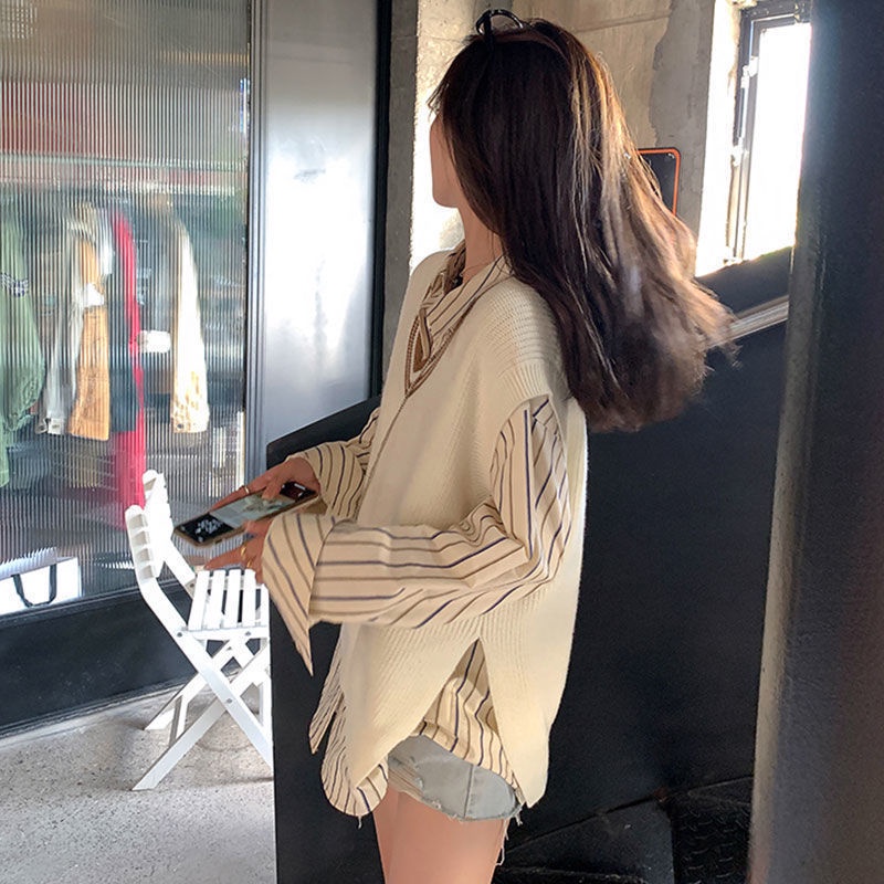 Áo Khoác Ghi Lê Dệt Kim Cổ Chữ V Màu Sắc Tương Phản Phong Cách Retro Cho Nữ | BigBuy360 - bigbuy360.vn