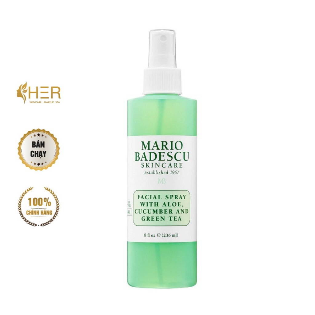 Toner thảo mộc làm sạch da Mario Badescu Aloe, Cucumber và Green Tea Giảm Mụn, Mờ Thâm  - Mecskincare